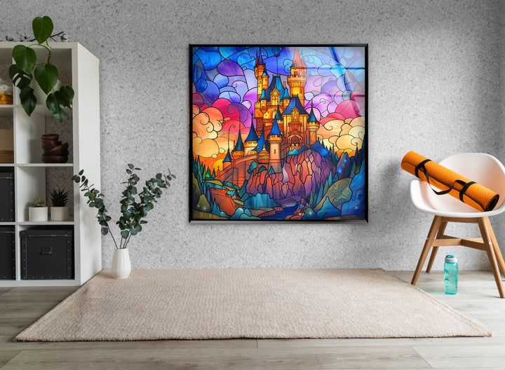 Colored Stained Castle Glass Wall Art photo print on glass, prints on glass wall art
