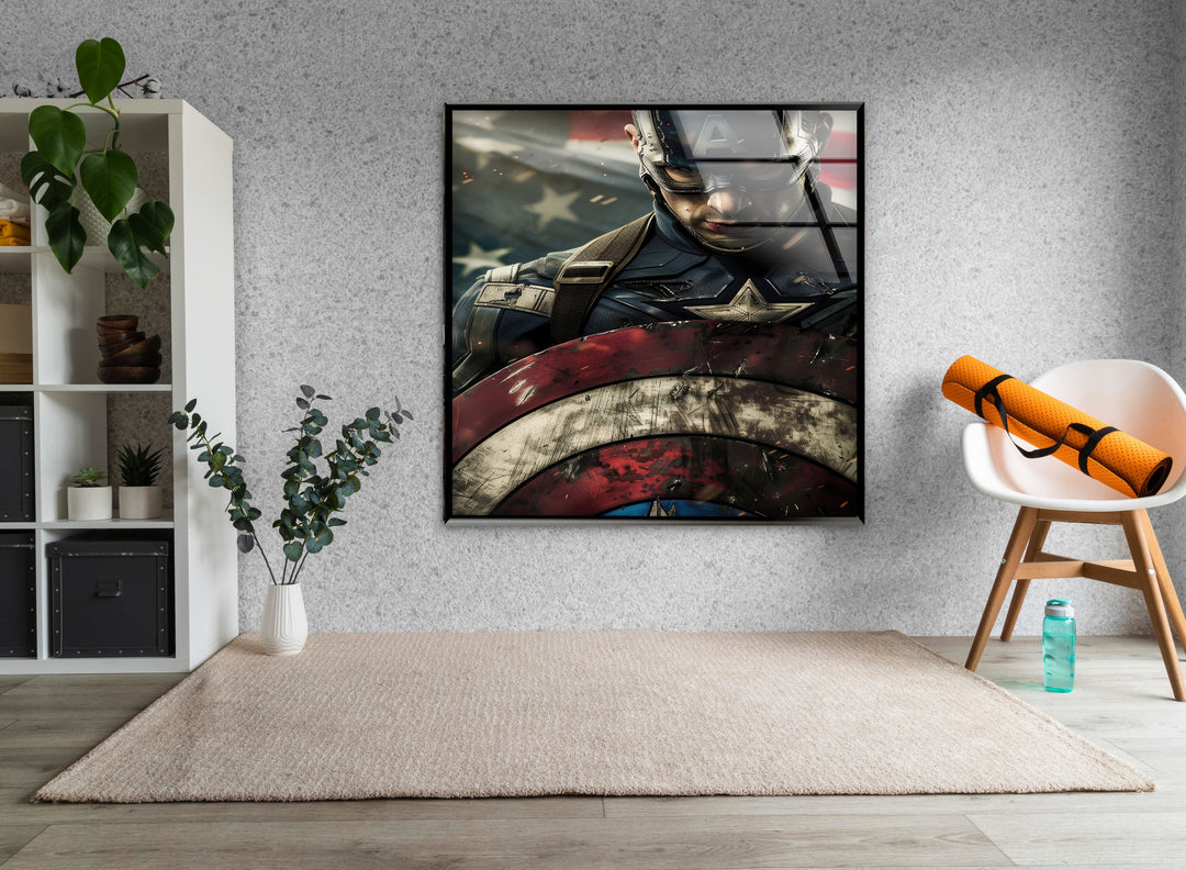 Masked Captain America Glass Wall Art glass wall decor, glass wall art decor
