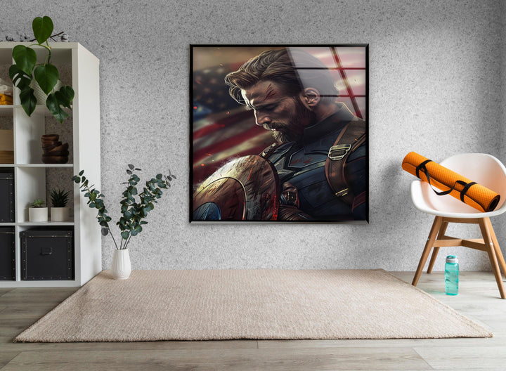 Captain America & Flag Glass Wall Art Glass Printing Wall Art, Print photos on glass

