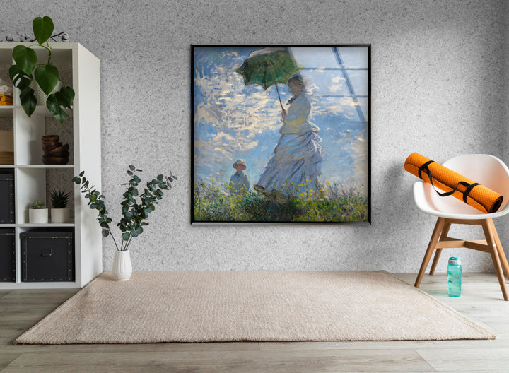 Woman with a Parasol – Madame Monet and Her Son Claude Monet Glass Wall Art glass wall decor, glass wall art decor
