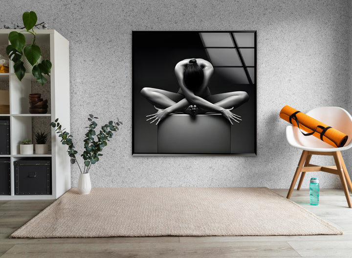 Nackte Frau Yoga Glas Wandkunst