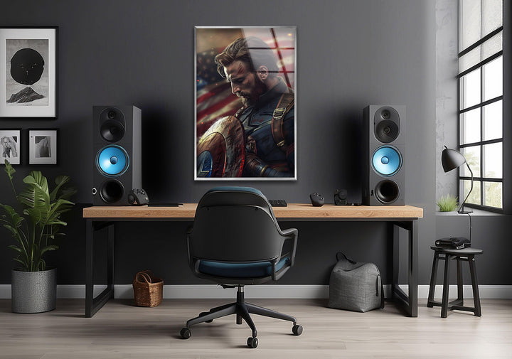 Captain America & Flag Glass Wall Art glass image printing, glass prints from photos
