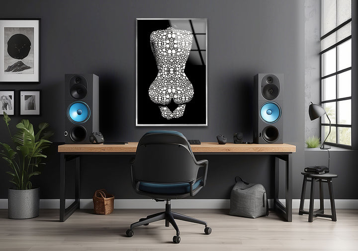Erotische Frau in Schwarz-Weiß-Glaswandkunst
