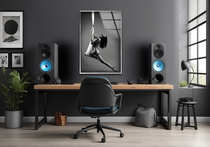 Erotic paintings and nude artwork showcased in sleek wall art
