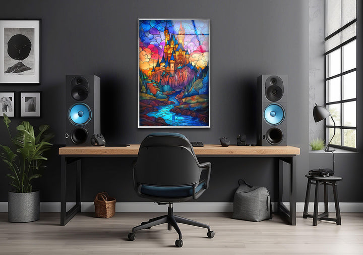 Colored Stained Castle Glass Wall Art custom glass photo prints, large glass prints
