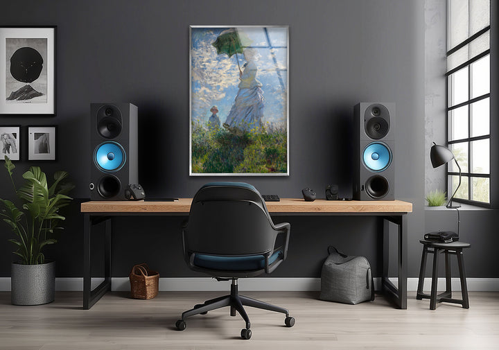 Woman with a Parasol – Madame Monet and Her Son Claude Monet Glass Wall Art stained glass wall art, stained glass wall decor
