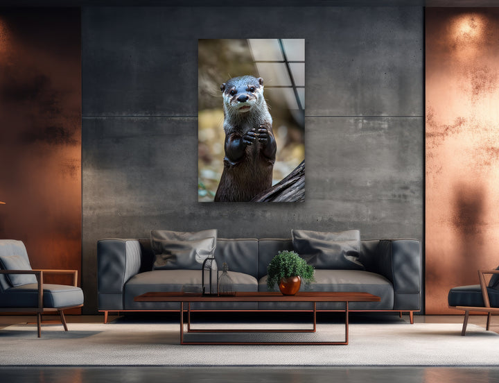 Cute Otter Glass Wall Art print on glass, glass printed photos