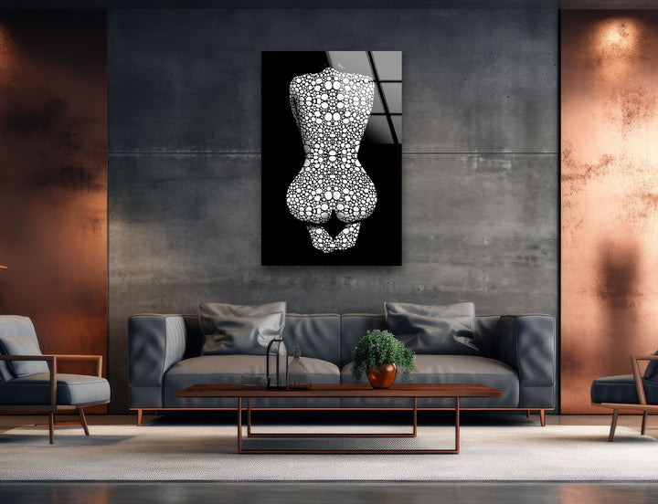 Erotische Frau in Schwarz-Weiß-Glaswandkunst
