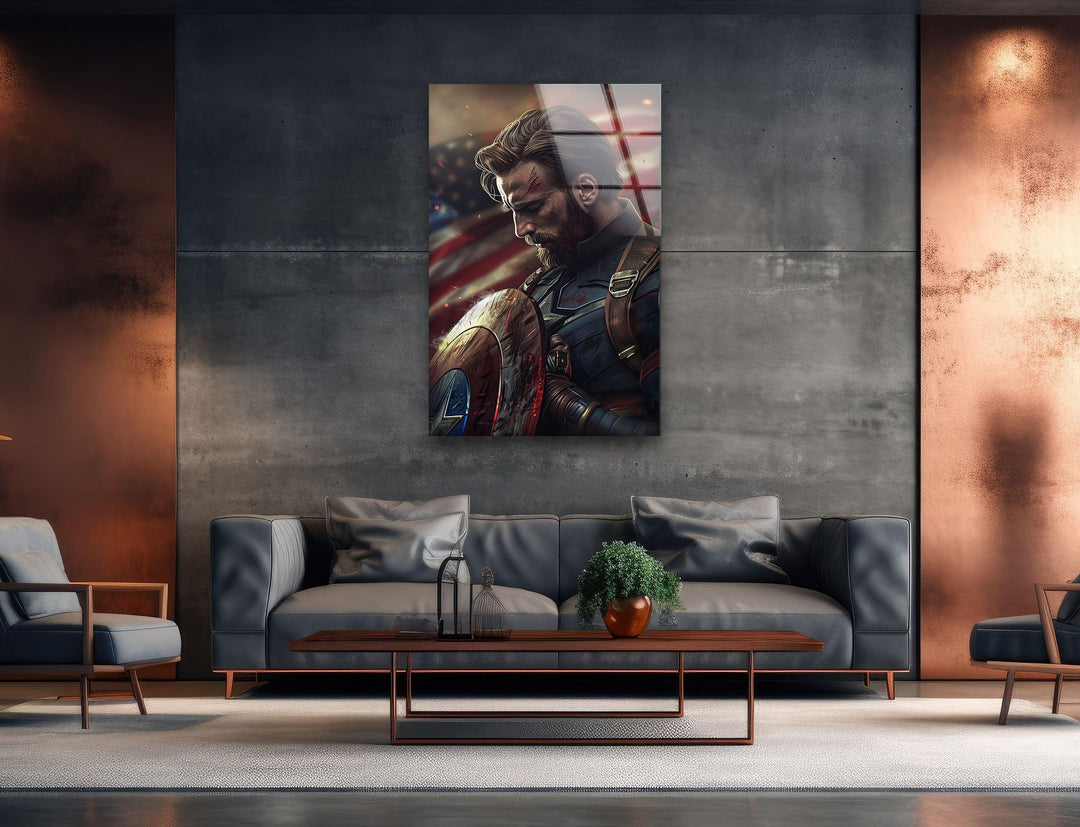 Captain America & Flag Glass Wall Art glass pictures for Wall, glass prints wall art
