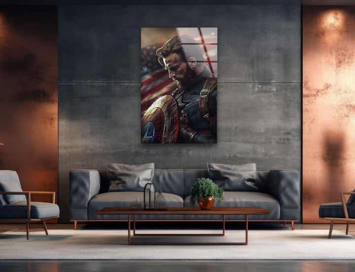 Captain America & Flag Glass Wall Art glass pictures for Wall, glass prints wall art

