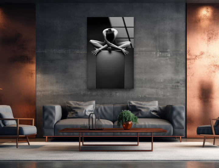 Nackte Frau Yoga Glas Wandkunst