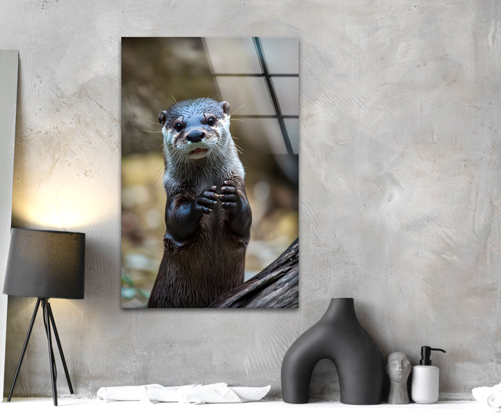 Cute Otter Glass Wall Art print picture on glass, Tempered Glass Wall Art