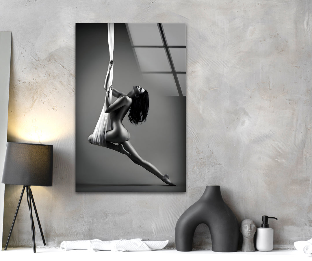 Erotic paintings combined with sexy art on sleek glass wall decor
