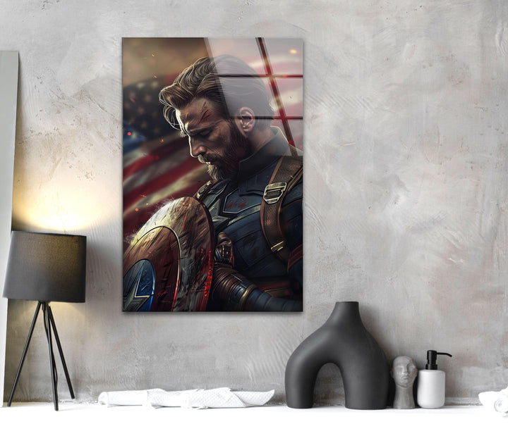 Captain America & Flag Glass Wall Art custom glass pictures, glass art prints
