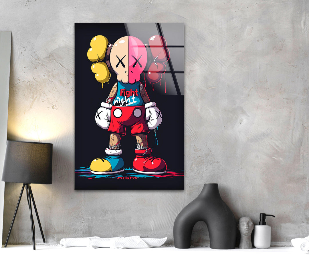 Kaws Fighter Glass Wall Art print on glass, glass printed photos