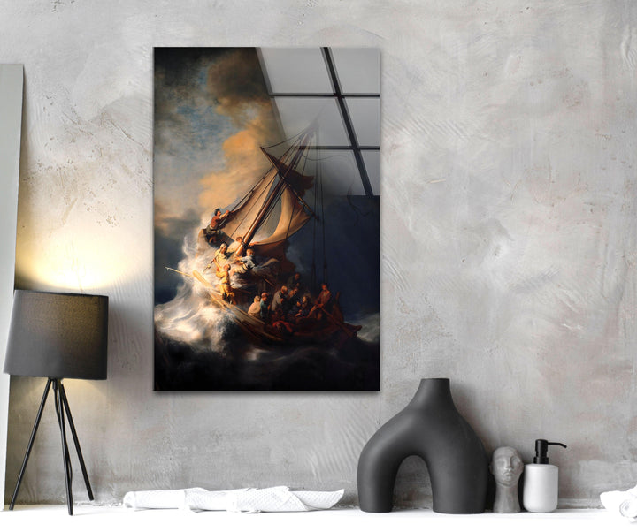 Storm in the Sea of Galilee Rembrandt Glass Wall Art print picture on glass, Tempered Glass Wall Art
