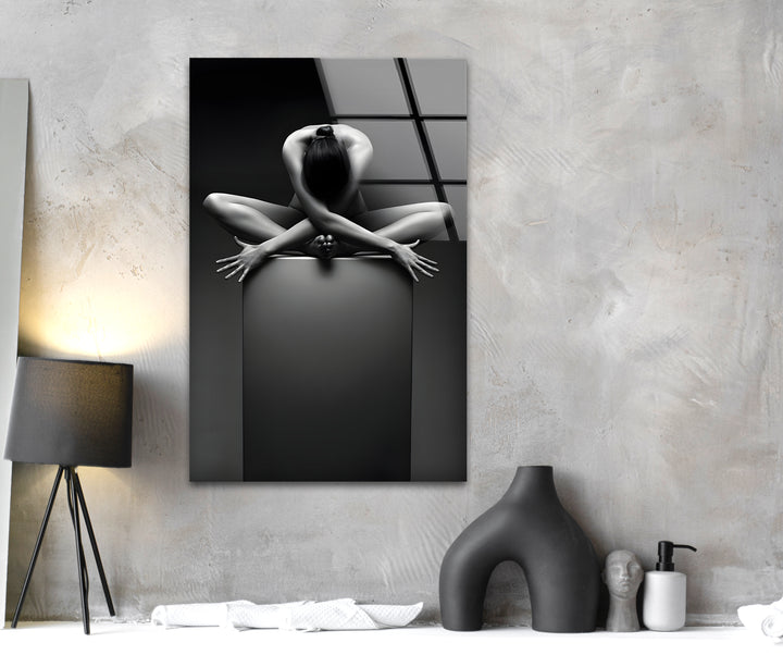 Nackte Frau Yoga Glas Wandkunst