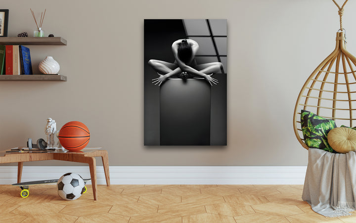 Nackte Frau Yoga Glas Wandkunst