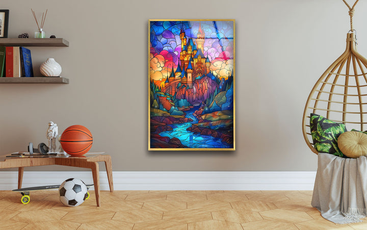Colored Stained Castle Glass Wall Art glass photo prints, glass picture prints
