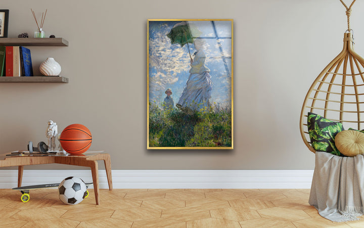 Woman with a Parasol – Madame Monet and Her Son Claude Monet Glass Wall Art large glass photo prints, glass wall photos
