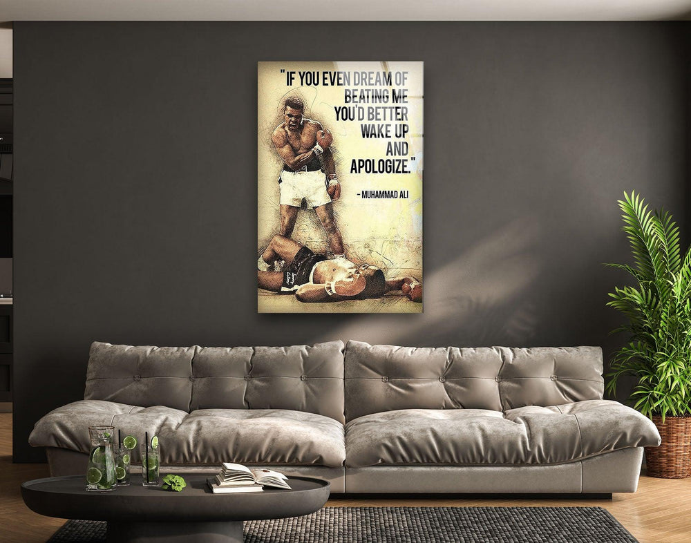 Muhammad Ali Motivational Glass Wall Art glass art painting, glass art for the Wall
