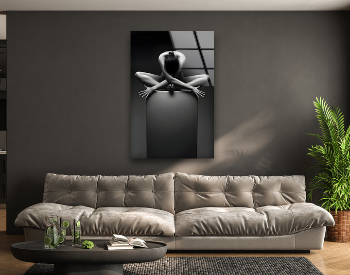 Nackte Frau Yoga Glas Wandkunst