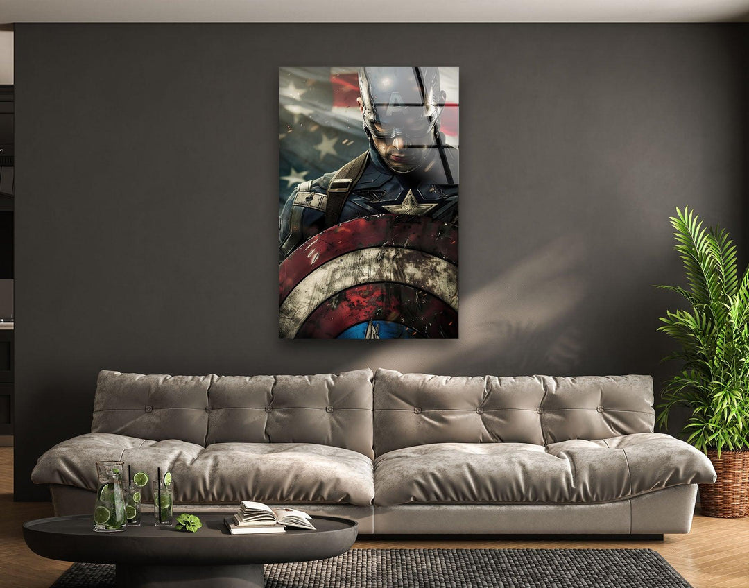 Masked Captain America Glass Wall Art print on glass, glass printed photos
