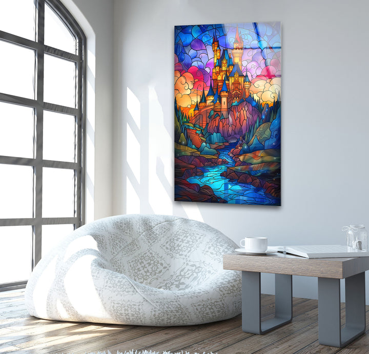 Colored Stained Castle Glass Wall Art glass image printing, glass prints from photos
