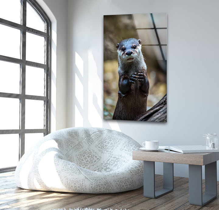 Cute Otter Glass Wall Art glass pictures for Wall, glass prints wall art