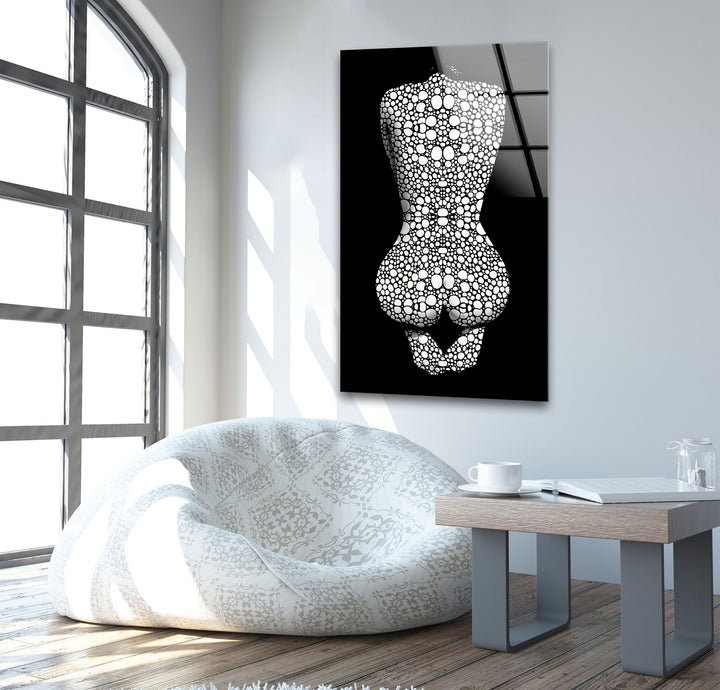 Erotische Frau in Schwarz-Weiß-Glaswandkunst