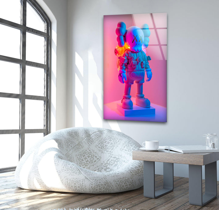 Kaws Pink & Blue Glass Wall Art print picture on glass, Tempered Glass Wall Art