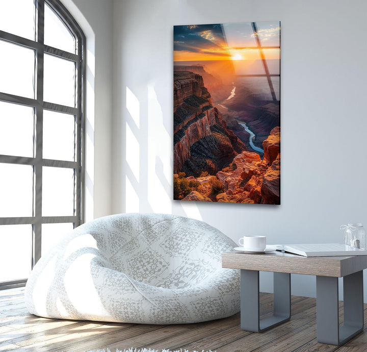 Grand Canyon wall decor with a vibrant sunset over the canyon’s vast landscape.
