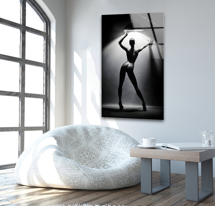 Sexy art blending erotic nude drawings with bold glass wall art
