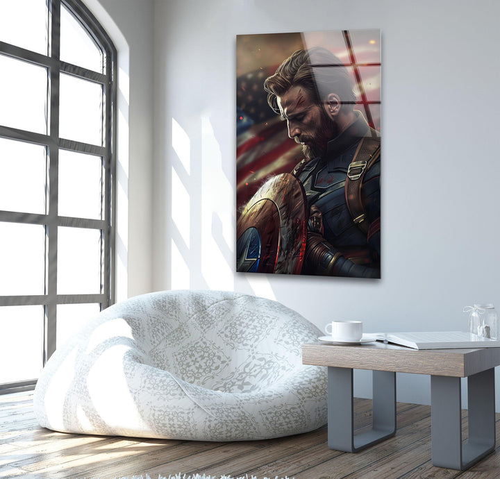 Captain America & Flag Glass Wall Art large glass photo prints, glass wall photos
