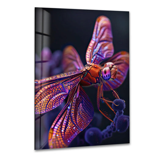 Graceful pink dragonfly wings shimmer with a vibrant sense of movement across this stunning piece of best glass art.