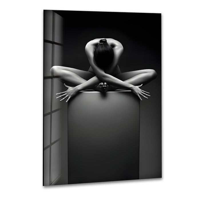 Nackte Frau Yoga Glas Wandkunst