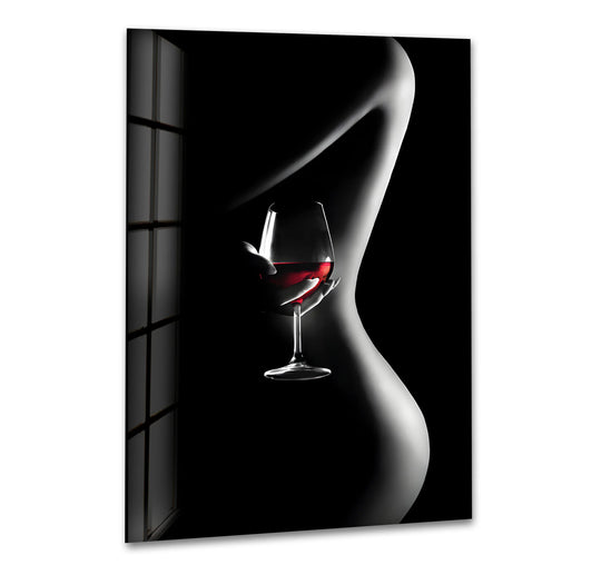 Modern glass wall art with a blend of erotic and sexy artistic elements
