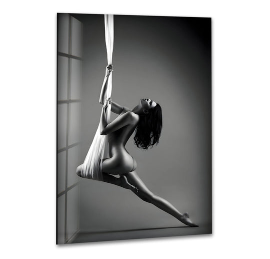 Sophisticated glass wall art with striking erotic nude designs
