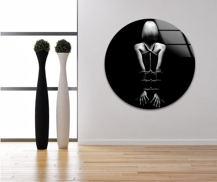 Sophisticated erotic nude art paired with sleek glass wall decor ideas
