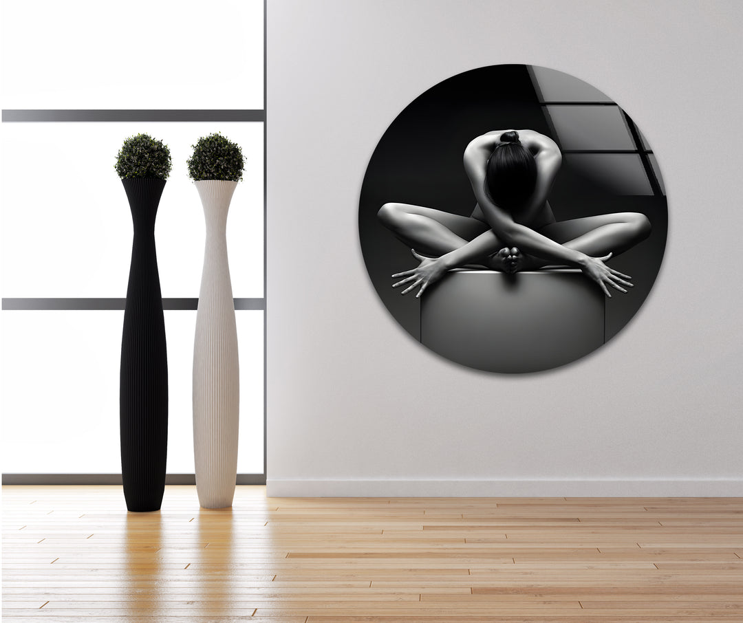 Nackte Frau Yoga Glas Wandkunst