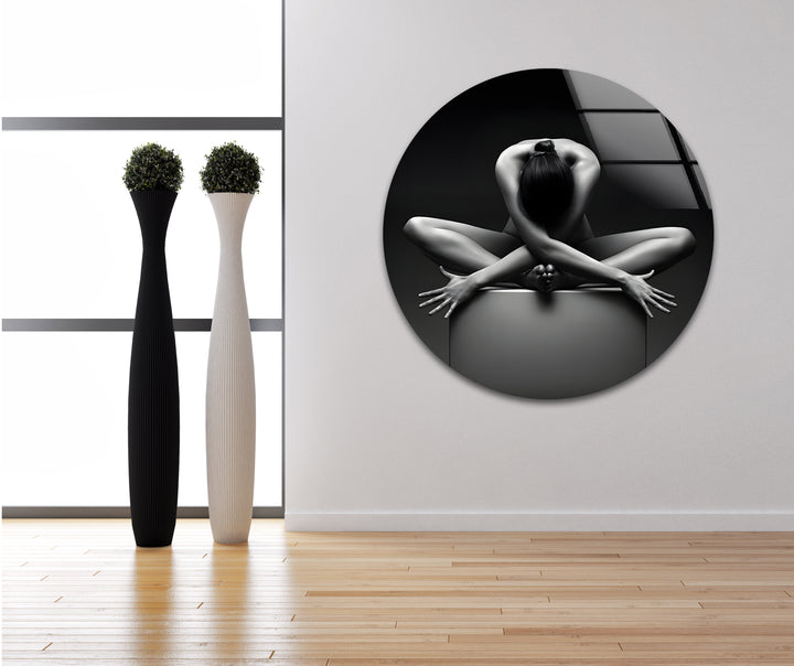 Nackte Frau Yoga Glas Wandkunst