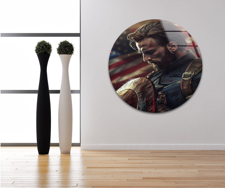 Captain America & Flag Glass Wall Art custom glass photo prints, large glass prints
