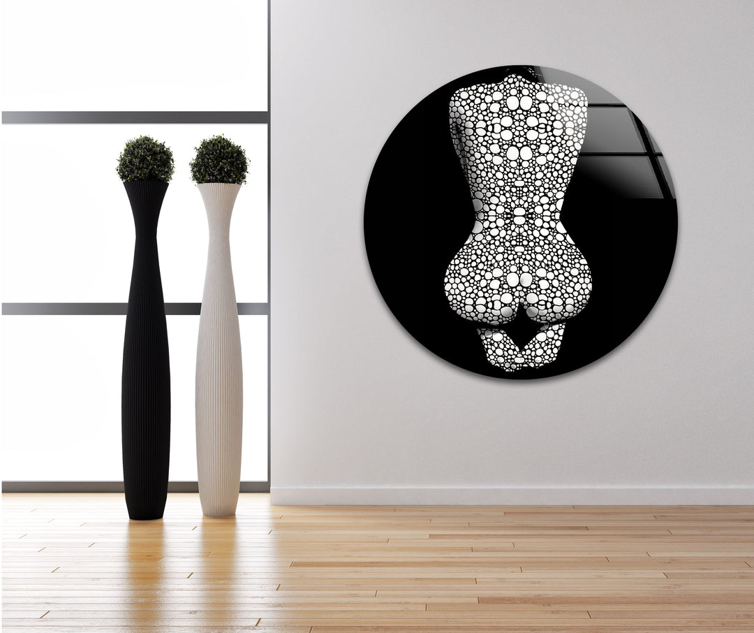 Erotische Frau in Schwarz-Weiß-Glaswandkunst