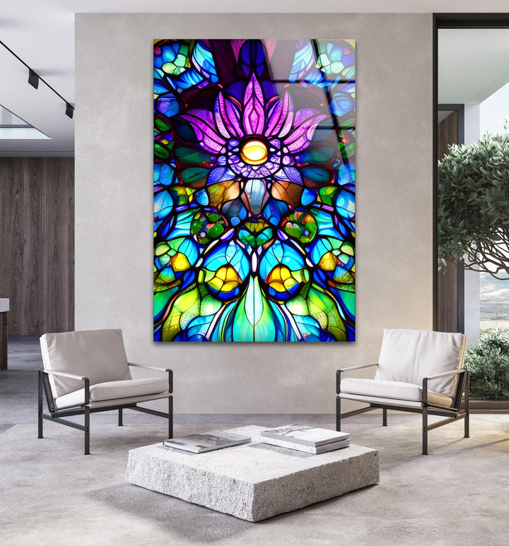 Stained Purple Floral Glass Wall Art, stained glass wall art, stained glass wall decor