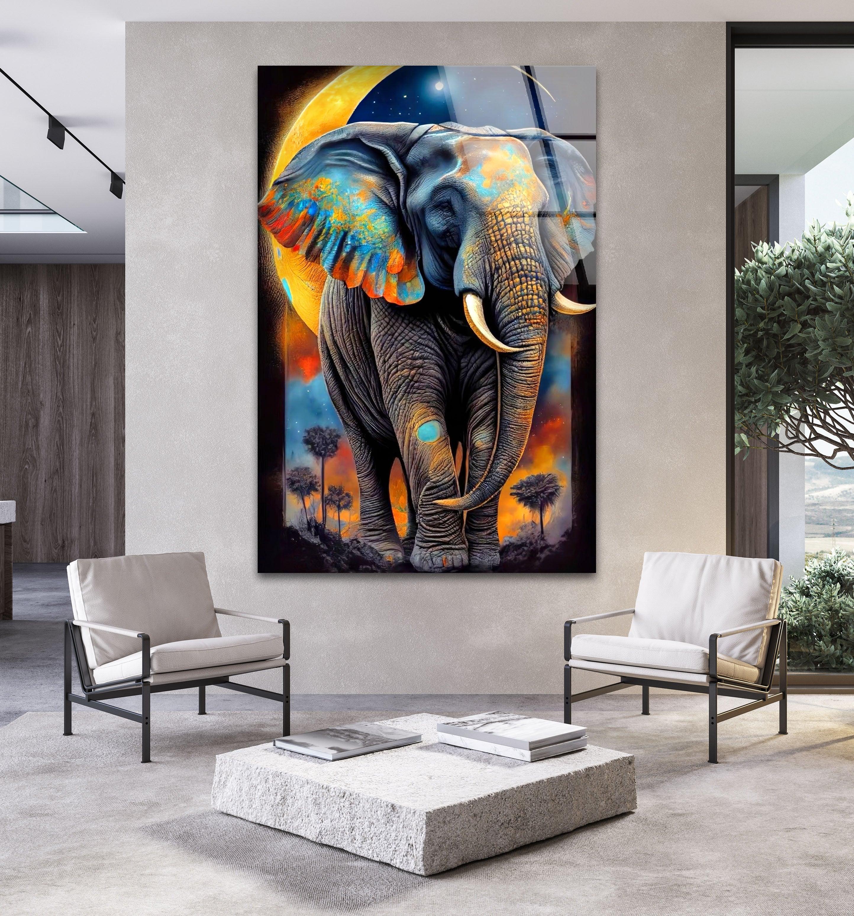 Elephant With Moon Wall Art – Abstract Wildlife Decor – MyPhotoStation