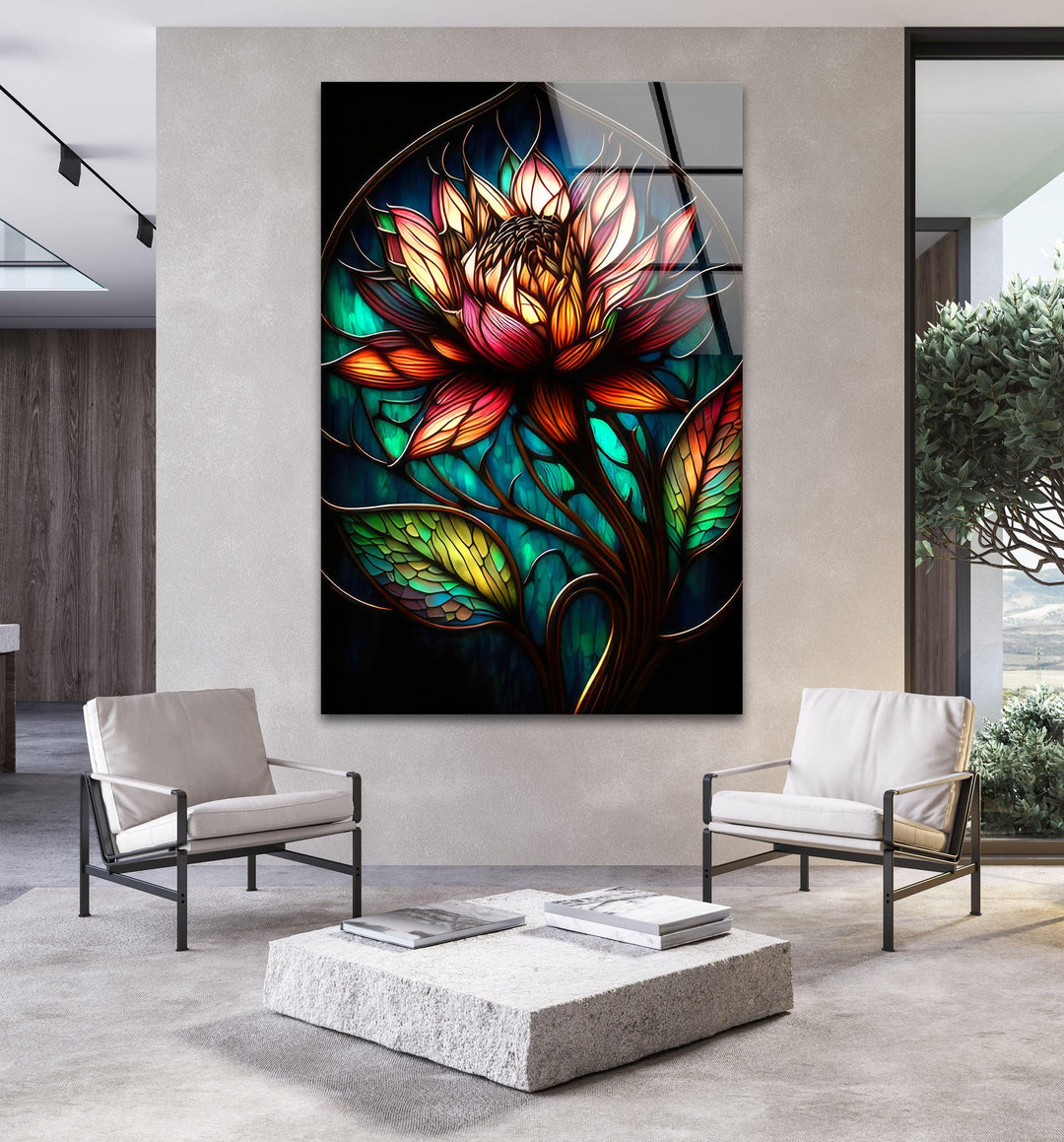 Peony Dark Stained Floral Glass Wall Art, glass image printing, glass prints from photos