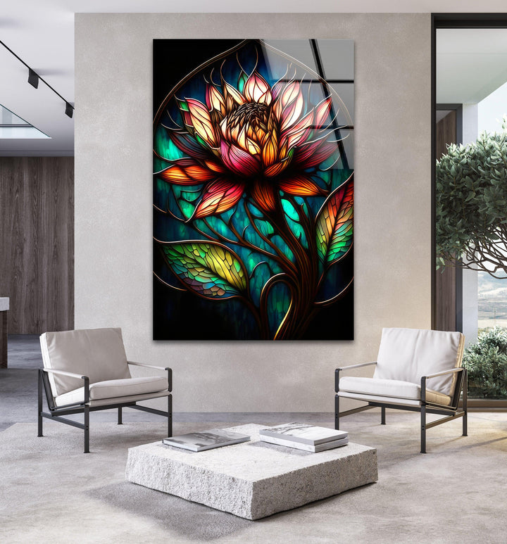 Peony Dark Stained Floral Glass Wall Art, glass image printing, glass prints from photos