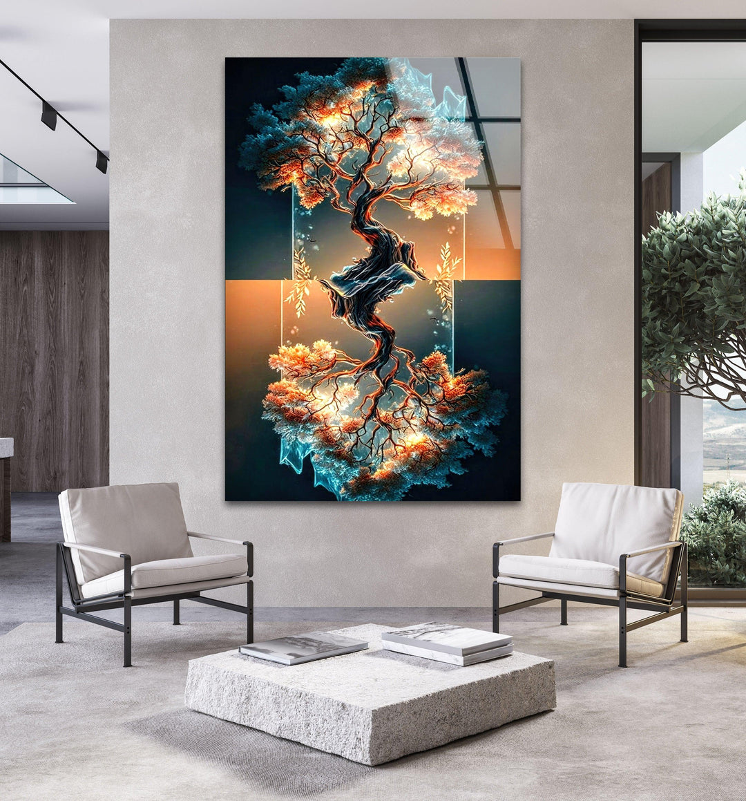 Cosmic Bright Tree Glass Wall Art, glass photo prints, glass picture prints