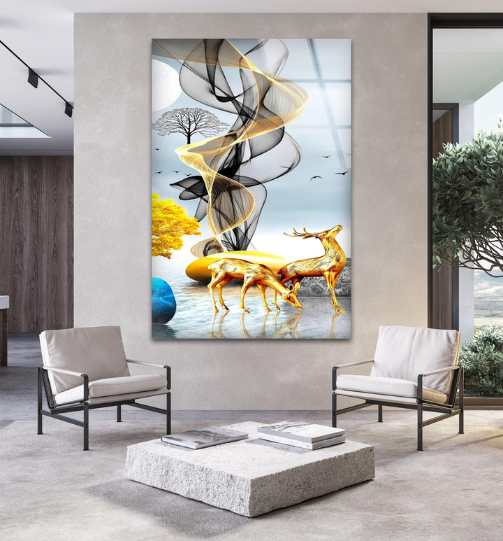 Golden Deer Glass Wall Art             glass wall decor, glass wall art decor