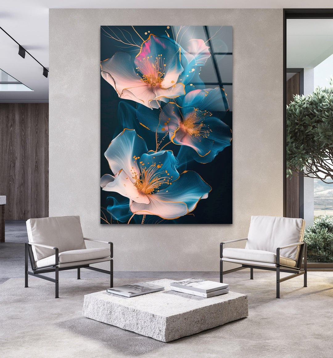 Glowing Pink Flower Glass Wall Art, glass art prints